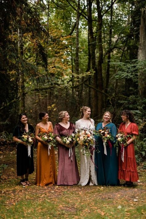 Wedding Suggestions, Winter Bridesmaids, Fall Bridesmaids, Fall Bridesmaid Dresses, Pnw Wedding, Fall Wedding Guest, Jewel Wedding, Camp Wedding, National Park Wedding