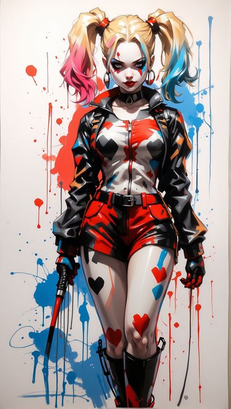 Harley And Joker Love Fan Art, Harley Quinn Anime Art, Harley Queen Dibujo, Harley Quinn Wallpaper Iphone, Harlie Queen, Character Art Inspiration, Anime Harley Quinn, Full Body Character Design, Body Character Design