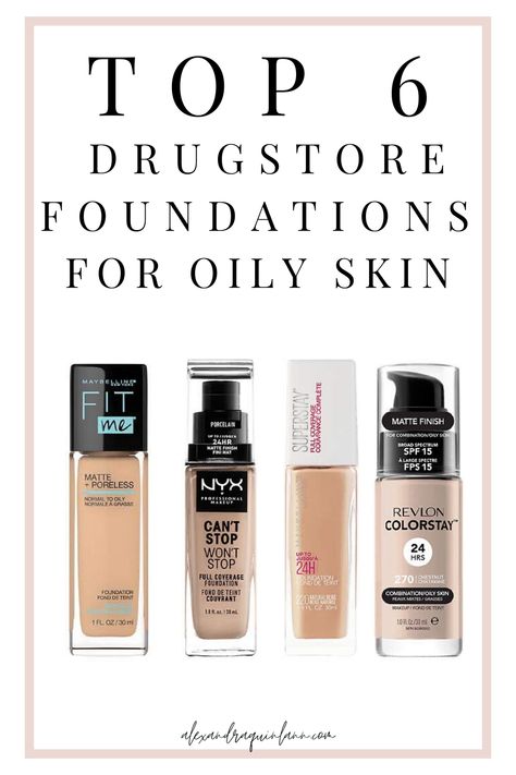 On the hunt for a drugstore foundation for oily skin that’s full coverage and doesn’t cause breakouts? Look no further! Here are the best drugstore foundations for oily skin that won’t clog your pores and will keep your face oil-free all day! Foundations For Oily Skin, Oily Skin Routine, Best Foundation For Oily Skin, Oily Skin Remedy, Best Drugstore Foundation, Foundation For Oily Skin, Best Foundations, Makeup Tip, Drugstore Foundation