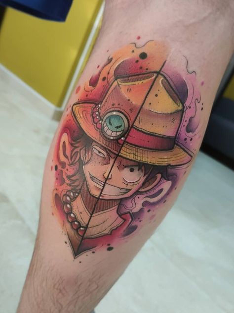 Luffy And Ace Tattoo Design, Monkey D Luffy Tattoo, Portgas D Ace Tattoo, Ace Tattoo One Piece, Ace Tattoo, Piece Tattoo, One Piece Tattoos, Awesome Tattoo, Tato Lengan