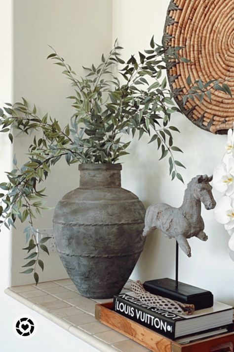 Large Vase With Branches, Branches In Vase Home Decor, Oversized Vases Home Decor, Styling Vases Home Decor, Large Branches In Vase, Oversized Vase Decor, Faux Branches In Vase, Faux Stems In Vase, Sideboard Vase