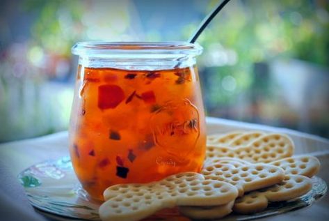 Best of Long Island and Central Florida: PEACH HABANERO JAM Peach Habanero Jam, Habanero Jam, Habanero Jelly, Canning Peaches, Canning Recipe, Fish And Chicken, Peach Jam, Pepper Jelly, Jelly Recipes