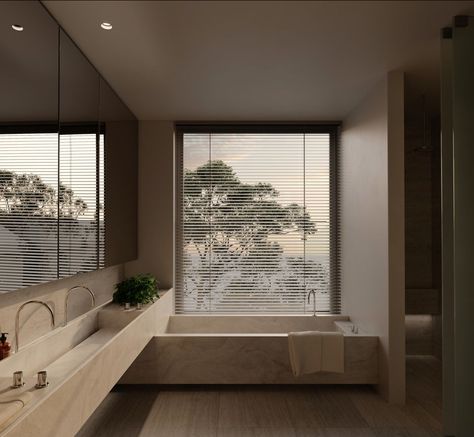 Double stone basin & built in bath Davidov Architects, Melbourne Architecture, Built In Bathtub, Bathroom Blinds, Luxury Residence, Melbourne Street, Ideas For Bathroom, Perfect Bathroom, Australian Architecture