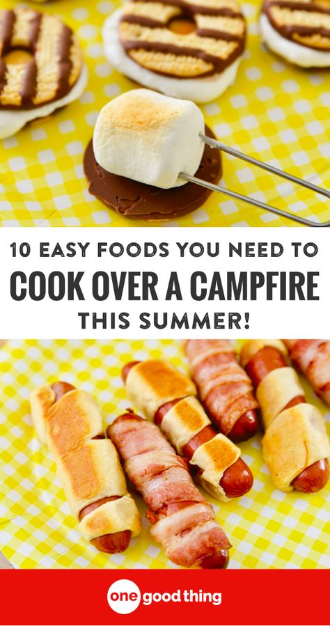 Campfire food is a summertime tradition! Here are 10 delicious and easy things to try cooking around your campfires this summer. #outdoorcooking #cookingoutdoors #campfirecooking #camping #summer #summerecipes Campfire Snacks, Summer Campfire, Campfire Desserts, Camping Dishes, Camping Snacks, Easy Foods, Camping Dinners, Easy Camping Meals, Campfire Food