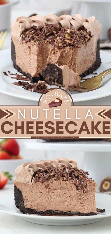 No-Bake Nutella Cheesecake, no bake desserts Nutella No Bake Cheesecake, Fancy Cheesecake Recipes, Nutella Dessert Recipe, Fancy Cheesecake, Chocolate Lovers Dessert, Cheesecake Recipes Easy No Bake, Nutella Cheesecake Recipe, Chocolate Desserts Fancy, Nutella Cheesecake Recipes