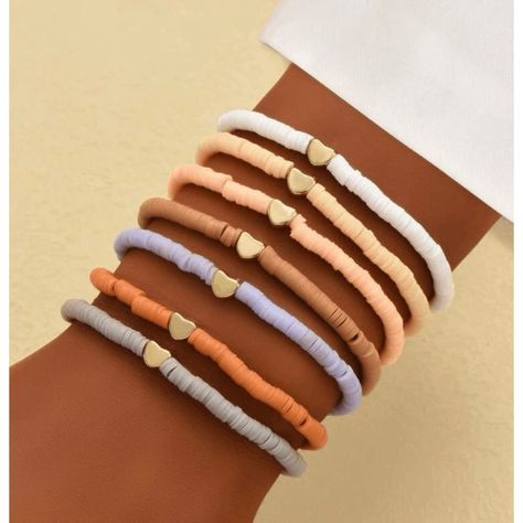 Flat Beaded Bracelets, Clay Bead Friendship Bracelets, Polymer Clay Bracelet Ideas, Polymer Clay Bead Bracelet, Clay Bead Necklace, Preppy Bracelets, Bracelet Inspo, Embellished Fashion, Polymer Clay Bracelet