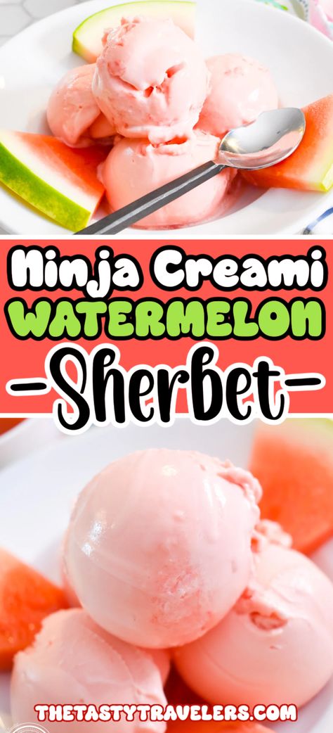 Check out our recipe on how to make Watermelon Sherbet using the Ninja Creami! Watermelon Sorbet Recipes, Ninja Ice Cream Recipe, Sherbet Ice Cream, Sherbet Recipes, Watermelon Sorbet, Watermelon Ice Cream, Healthy Ice Cream Recipes, Frozen Watermelon, Ice Cream Maker Recipes