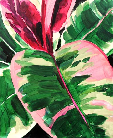 Laura Collins | Painting Floral no. 3, 2019 Materials: Acrylic on panel Dimensions: 14 in x 11 in Painted Window Art, Tropical Artwork, Tropical Art Print, Tropical Painting, Jungle Art, Hawaiian Art, Painting Floral, Plant Painting, Tropical Art