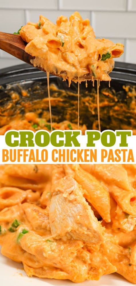 Crock Pot Buffalo Chicken, Slow Cooker Buffalo Chicken, Slow Cooker Pasta Recipes, Crockpot Pasta Recipes, Chicken Breast Crockpot Recipes, Crockpot Pasta, Crockpot Chicken Breast, Buffalo Chicken Pasta, Chicken Crockpot Recipes Easy