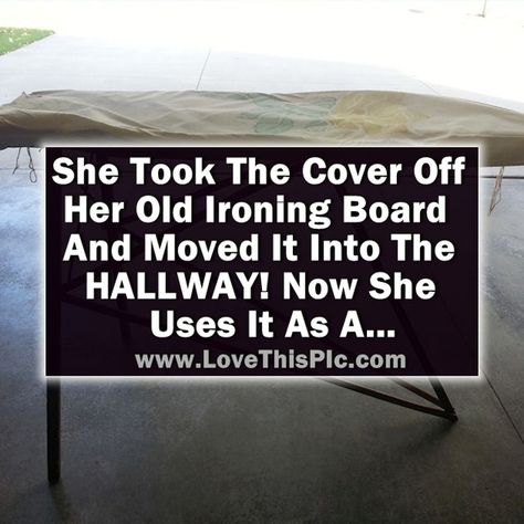 She Removed The Cover From Her Old Ironing Board And Moved It In The HALLWAY! Now It's Used As... diy craft crafts craft ideas home decor easy crafts diy ideas diy crafts how to home crafts tutorials viral Old Wooden Ironing Boards, Repurpose Ironing Board, Metal Ironing Board Ideas Repurposed, Antique Ironing Board Ideas, Wooden Ironing Board Ideas Repurposed, Wood Ironing Board Ideas, Old Ironing Board Ideas Repurposed, Vintage Ironing Board Ideas, Ironing Board Ideas