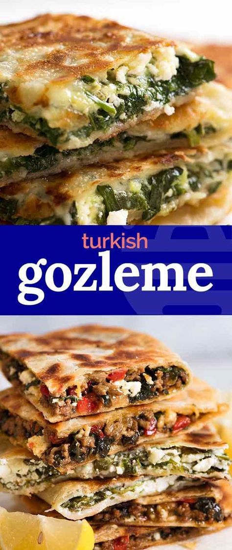 Gozleme Recipe, Arabisk Mat, Middle East Recipes, Mediterranean Dishes, Mediterranean Diet Recipes, Middle Eastern Recipes, Turkish Recipes, Quesadillas, Greek Recipes