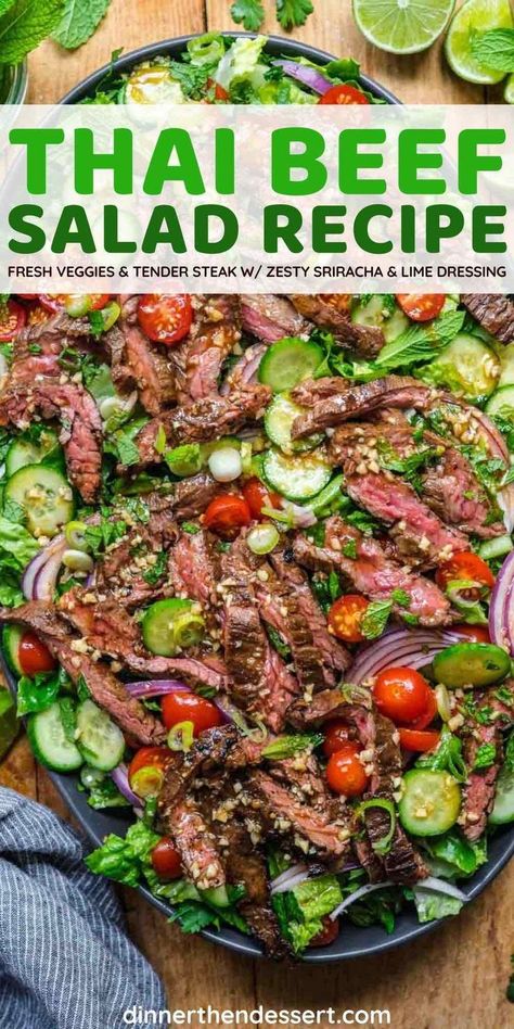 Thai Beef Salad Recipe, Thai Mad, Thai Beef Salad, Spicy Salad, Thai Beef, Beef Salad, Steak Salad, Best Salad Recipes, Salad Recipes For Dinner