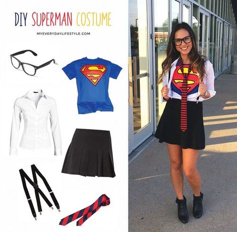 Supergirl Costume Diy, Superwoman Costume, Diy Superhero Costume, Clark Kent Superman, Superman Costume, Supergirl Costume, Superman Costumes, Fest Outfits, Diy Kostüm