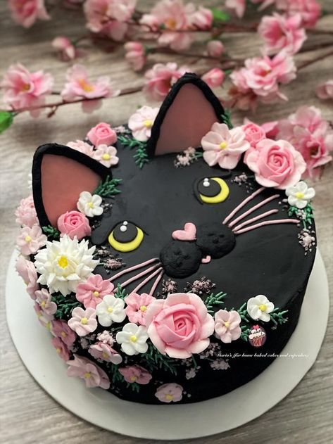 Cat Cake tutorial inspired by AI image - CakesDecor Cat Cake Chocolate, How To Make A Cat Cake Birthdays, Cat Cake For Girls Birthday, Grey Cat Cake, Cat Cake Tutorial, Cat Cake Decoration, Cake Designs Cat, Birthday Cake Cat Design, Cat Party Cake