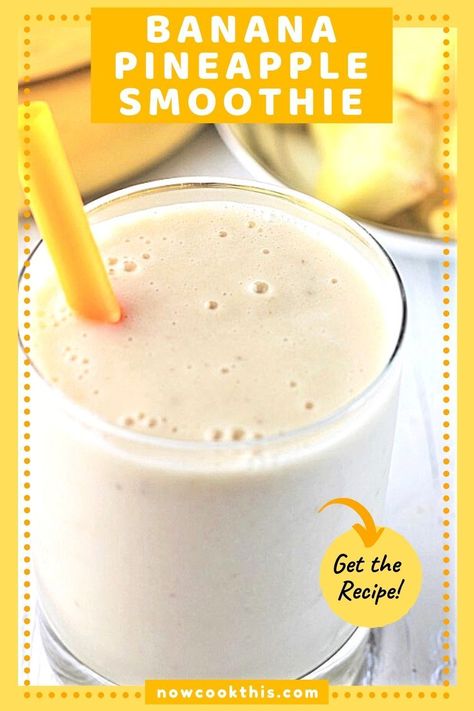 This smoothie made with banana, pineapple, pineapple, almond milk, and yogurt is a quick, easy and healthy breakfast or anytime snack that tastes like a creamy tropical treat! Get the recipe and try it! Pineapple Banana Smoothie Healthy, Almond Milk Smoothie Recipes Healthy, Banana And Pineapple Smoothie, Banana Pineapple Smoothie Recipes, Pineapple Healthy Recipes, Pineapple Yogurt Smoothie, Pineapple Recipes Healthy, Banana Pineapple Smoothie, Pineapple Protein Smoothie