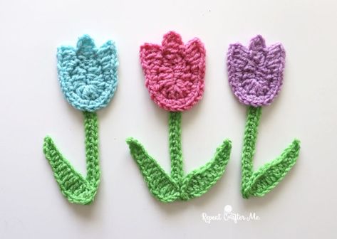 Crochet Tulip Applique Crochet Cute Applique, Crochet Tulip Applique, Crochet Flowers Applique, Easy Crochet Applique, Tulip Crochet Pattern, Tulip Applique, Crochet Flower Applique, Tulip Pillow, Crochet Tulip