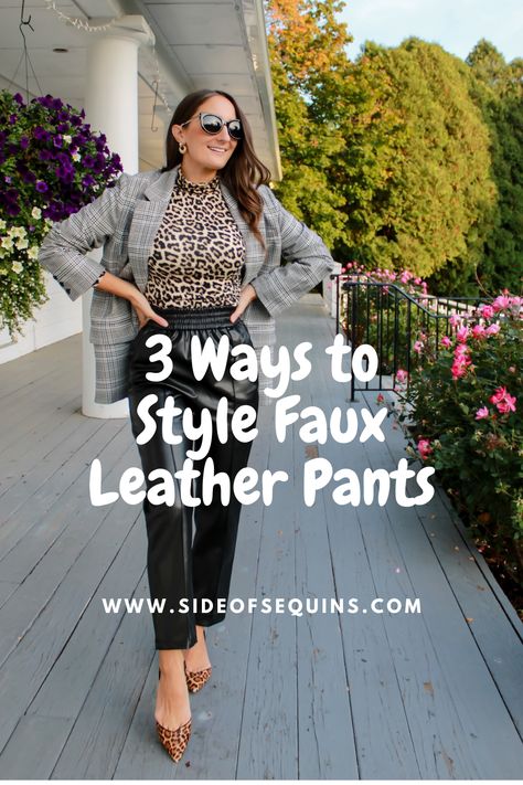 Style Faux Leather Pants, Brown Leather Pants, Flirty Outfits, Snake Skin Shoes, Pleather Pants, Spring Styles, Daily Outfit Inspiration, Teal Top, Velvet Shorts