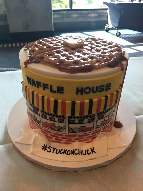 Such a fun groom's cake! A little Waffle House replica! They had their first date at a Waffle House ❤️🥞 #stuckonchuck Waffle House Party Theme, Waffle House Themed Birthday Party, Waffle House Themed Party, Waffle House Wedding, Waffle House Party, Waffle House Birthday Party, Fall Wedding Planning, Grooms Cakes, 50th Bday