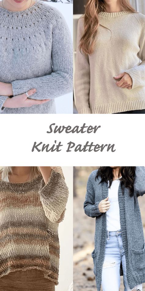 15 Sweater Knit Patterns - Cozy Cardigans - A Crafty Life Beginner Knit Sweater Pattern Free, Easy Knit Sweater Pattern Free, Knitting Sweater Pattern, Cardigan Sweater Pattern, Knitting Patterns Free Sweater, Knitting Sweater, Jumper Patterns, Knitting Women Cardigan, Cashmere Sweater Women