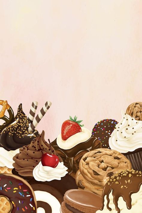 Delicious desserts border background, aesthetic gradient design vector | premium image by rawpixel.com / Aew Aesthetic Cake Background, Cookie Background Aesthetic, Aesthetic Dessert Pictures, Bakery Wallpaper Backgrounds, Cookies Background Design, Dessert Wallpaper Aesthetic, Chocolate Background Aesthetic, Cookery Background Design, Dessert Background