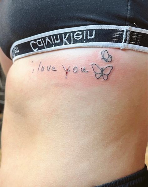 Handwriting Tattoo With Butterfly, Butterfly Tattoo With Writing, Enjoy The Butterflies Tattoo, Handwriting Tattoo Ideas, Handwritten Tattoo, Minimalist Handwriting, Handwriting Tattoo, Handwriting Tattoos, Writing Tattoos