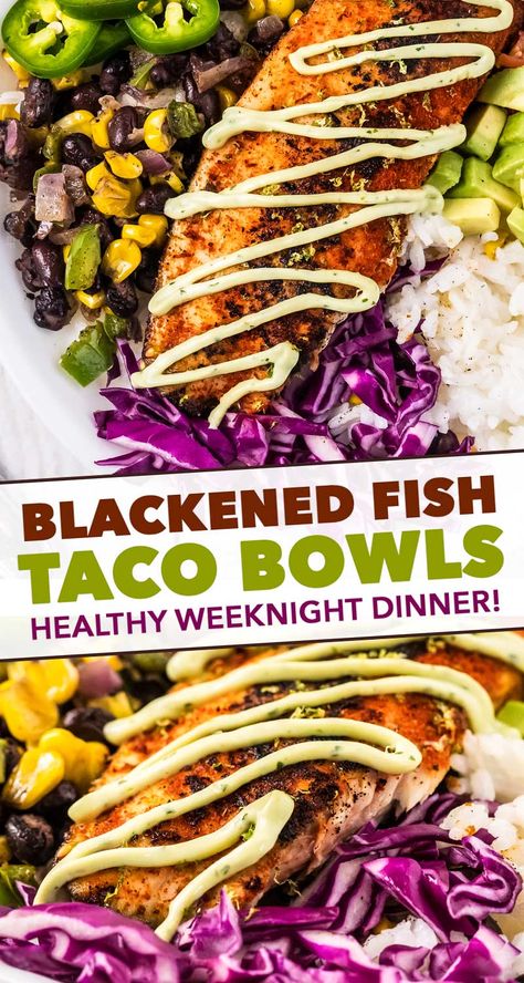 Sides For Blackened Fish, White Fish Tacos, Taco Bowls Healthy, Fish Taco Bowl, Healthy Fish Tacos, Bowls Healthy, Blackened Fish Tacos, Blackened Fish, The Chunky Chef