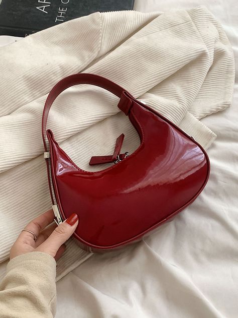 Crescent, A Woman, Purse, Shoulder Bag, Red, Leather, White