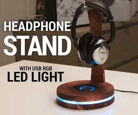 USB Headphone Stand With RGB LED Lighting Headphone Stand Diy, Diy Headphone Stand, Usb Lights, Diy Headphones, Headset Stand, Headphone Stand, Dark Wood Stain, Headphone Stands, Led Controller