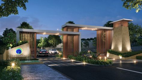 Condominium Entrance, Residential Entrance, Gate Designs Modern, Entrance Gate, Entrance Gates Design, Entry Design, Main Gate Design, Boundary Walls, Gate House