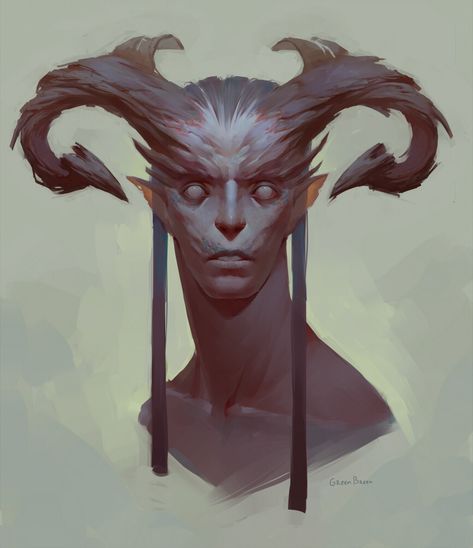 ArtStation - Horned, Sveta Pikul (GreenBreen) Amazing Drawing Ideas, Fiction Idea, Fantasy Portraits, Quotes Celebrities, Alien Concept Art, Fantasy Races, Creature Feature, Game Character Design, Character Design Animation