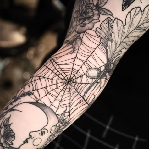 Black Moon Tattoo, Spider Web Tattoo, Tattoo Filler, Moon Tattoos, Web Tattoo, Scary Tattoos, Elbow Tattoos, Spooky Tattoos, Horror Tattoo