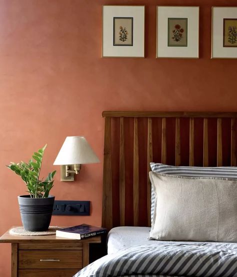 Terra Cotta Limewash Paint, Terra Cotta Walls Living Rooms, Sienna Wall Color, Valspar Terra Cotta Paint Colors, Terracotta Color Bedroom, Benjamin Moore Baked Terra Cotta, Terra Cotta Wall Paint, Terra Cotta Walls Bedroom, Terra Mauve Benjamin Moore