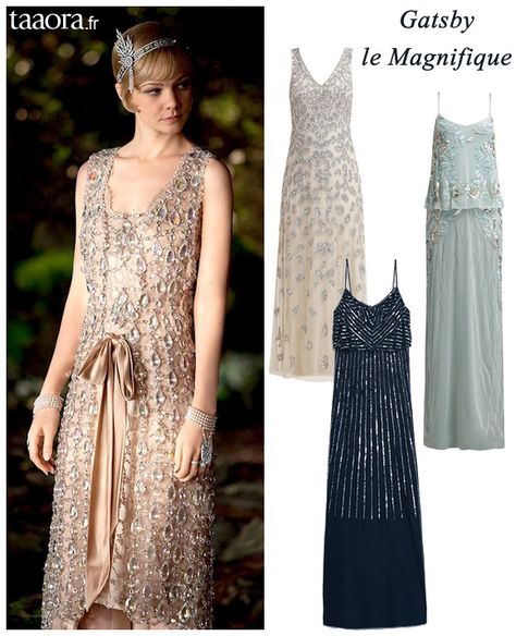 La mode des années folles : inspiration by Les Cachotières/ Robe de soirée années 20 Gatsby Le Magnifique 1920s Inspired Outfit, Great Gatsby Outfit, Look Gatsby, 1920s Looks, 20s Dresses, Prom Decor, Vintage Party Dresses, Gatsby Dress, Wedding Guest Style