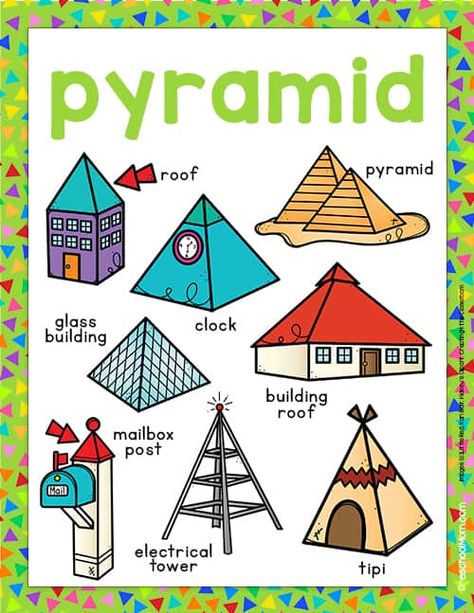 Triangular Prism 3d Shapes, Shapes Preschool Printables, 3d Shapes Worksheets, Pyramid House, Shape Activities Preschool, Shapes Flashcards, House Printable, Preschool Mom, Shape Chart