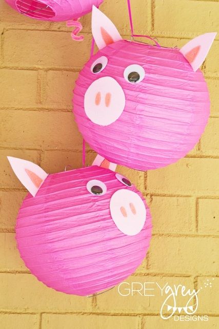 Paper lanterns at a Three Little Pigs Party #pig #party Lila Party, Three Pigs, Barnyard Birthday Party, Farm Animals Birthday Party, Pig Birthday Party, Peppa Pig Birthday Party, Barnyard Party, Barnyard Birthday, Peppa Pig Party