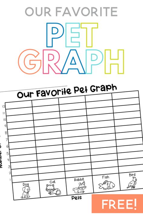 Black and white favorite pet graph for kids with pictures of a dog, a cat, a rabbit, a fish and a bird Pet Graphing Preschool, Pets Anchor Chart Preschool, Vet Math Activities For Preschool, Graphing For Kindergarten, Graphing For Preschoolers, Graphing For Kindergarten Free, Free Pet Activities For Preschool, Pets Activities For Kindergarten, Pet Theme Preschool Activities Science