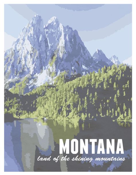 Montana Poster, Montana Aesthetic, Scrapbook Prints, Western America, State Posters, Big Sky Montana, Montana Usa, Scrapbook Printing, Bozeman Montana