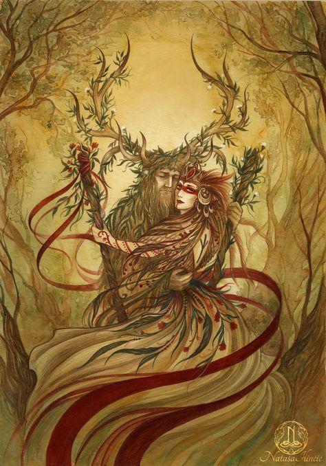 “Beltane” ~ depicting the May Queen and the Horned God. watercolour, gouache, PS. ******************************* Portfolio and bio : • Official site  New work... Beltane Festival, Celtic Gods, Pagan Art, Celtic Mythology, Shiva Shakti, Have Inspiration, Celtic Art, Beltane, Goddess Art