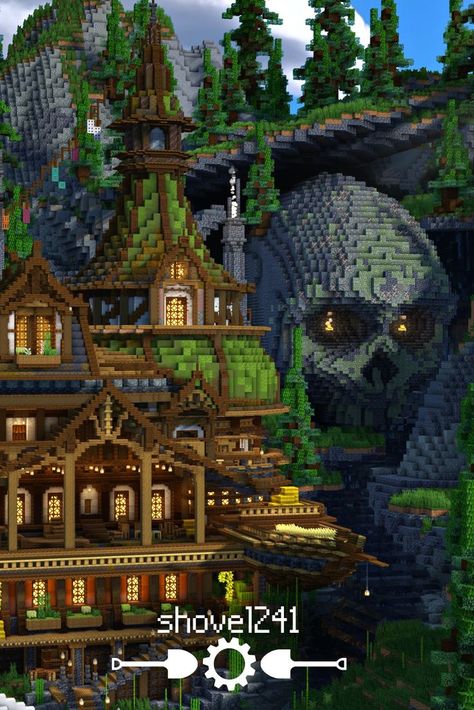 This build is available for download on Patreon! Follow the link on this post to learn more! #minecraft #minecraftbuildingideas #minecraftbuild #minecraftsurvival #minecraftaesthetic #minecraftseed #minecraftcottagecore Big Build Ideas Minecraft, Cool Minecraft Builds Big, Bug Minecraft Houses, Big Builds In Minecraft, Minecraft Galaxy Build, Surreal Minecraft Builds, Minecraft Evil Build, Minecraft Skull Entrance, Minecraft Halloween Village