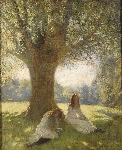 The Spreading Tree, George Clausen George Clausen, Under A Tree, English Art, English Artists, British Artist, The Grass, Cottage Decor, Drawing People, Country Cottage