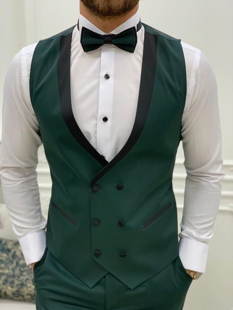 Tuxedo Suit For Men, Green Suit Men, Peak Lapel Tuxedo, Green Tuxedo, Suits Groom, Cheap Suits, Flower Chain, Pants Gift, Royal Green