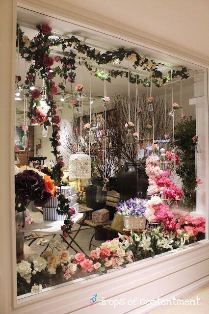 Floral Store Window Display, Florist Window Display, Blair House, Flower Shop Interiors, Store Window Display, Flower Window, Hanging Flower, Store Window, Shop Front