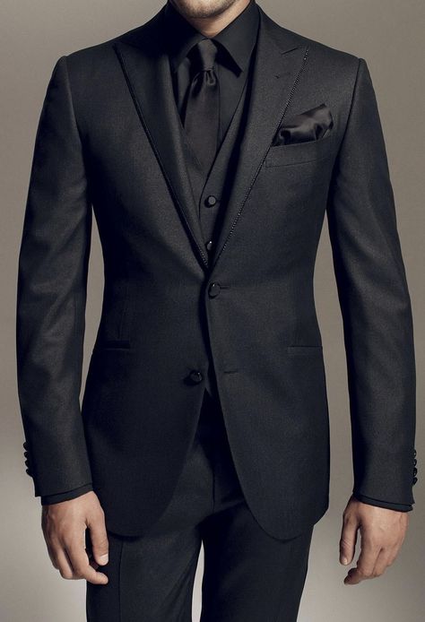 Black Tuxedo Men Wedding, Tuxedo For Men All Black, All Black Suit For Prom, Fitted Black Suit Men, Black Out Suit Men, Mens Black On Black Suit, Suits For Prom Men Black, All Black Mens Tuxedo, Matt Black Suit