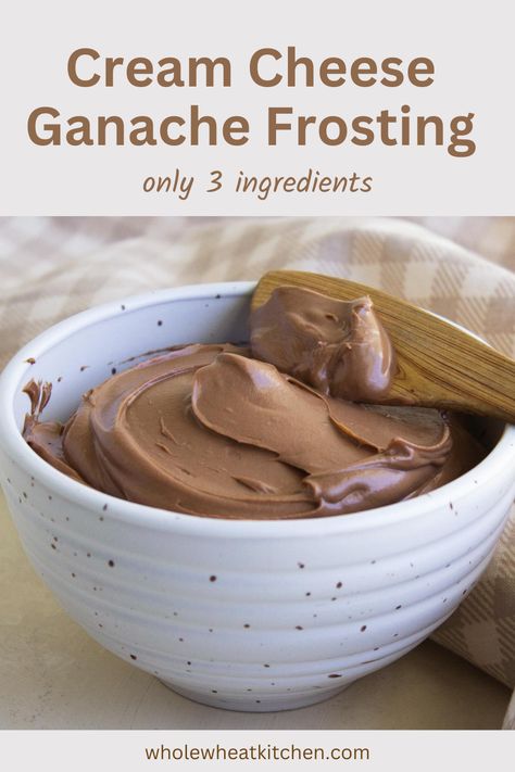 This chocolate cream cheese ganache frosting is rich, velvety and decadent. It is perfect for piping onto cupcakes or for frosting cake. Make this 3 ingredient chocolate frosting for your next birthday cake. Cream Cheese Ganache, Ganache Frosting Recipe, Cream Cheese Buttercream Frosting, Whipped Chocolate Ganache, Homemade Fudge Recipes, Chocolate Cream Cheese Frosting, Chocolate Ganache Frosting, Chocolate Frosting Recipes, Buttercream Fondant