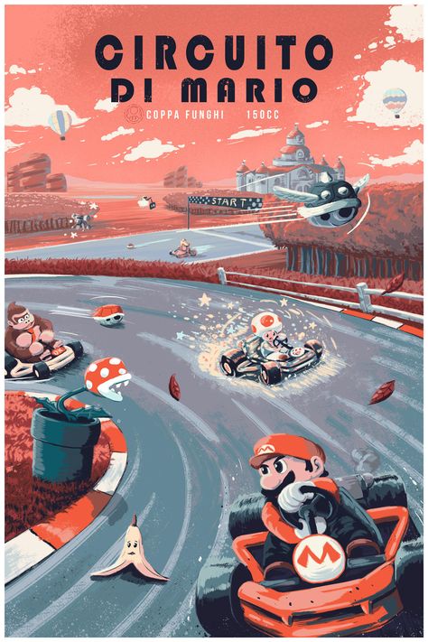 Mario Kart Poster, Mario Mario, Super Mario Kart, Video Game Posters, Mario Kart 8, Super Mario World, Super Mario Art, Nintendo Art, Mario Art