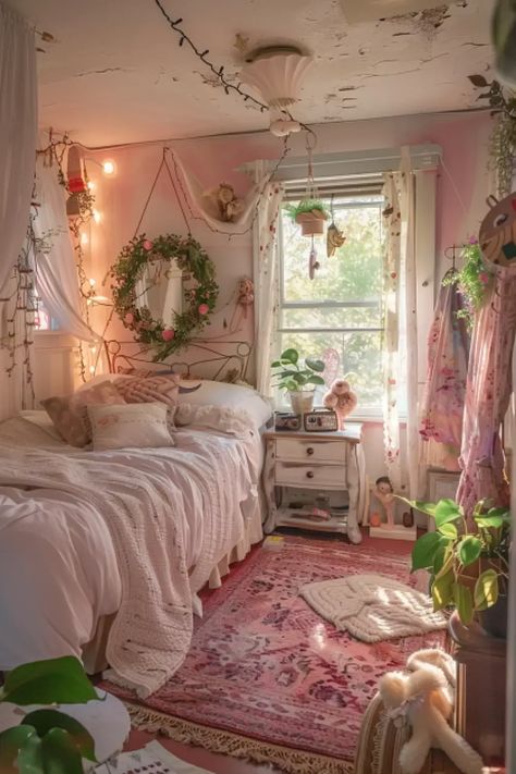 Elegant Bedroom Lighting: Home Decor Inspo Girly Small Bedroom Ideas, Bedroom Nature Decor, Furniture For Bedroom Ideas, Dim Bedroom Aesthetic, Small Dorm Room Ideas Aesthetic, Light Pink Room Inspo Aesthetic, Nice Bedroom Aesthetic, Angel Themed Bedroom, Room Decor Whimsical