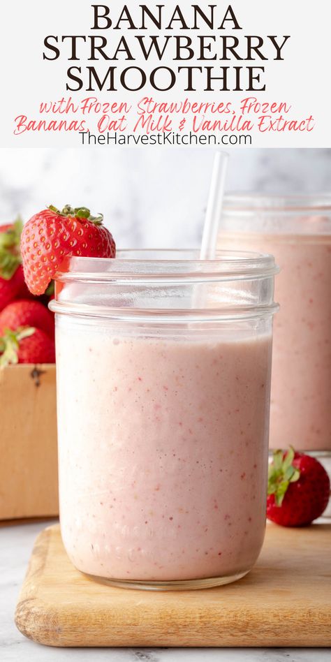 This Strawberry Banana Smoothie recipe is rich and creamy and tastes like strawberry ice cream. It’s an easy-to-make strawberry and banana smoothie that’s made with oat milk, frozen strawberries, frozen bananas and pure vanilla extract. Banana Strawberry Smoothie, Delicious Strawberry Smoothie, Strawberry And Banana Smoothie, Blueberry Spinach Smoothie, Strawberry Banana Smoothie Recipe, Strawberry Smoothie Recipe, Toddler Smoothies, Cacao Smoothie, Strawberry And Banana