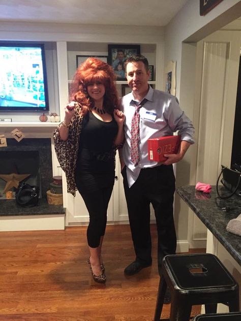 Peggy Al Bundy Costumes, Ted And Peggy Bundy Costumes, Sitcom Costumes Halloween, Hank And Peggy Hill Costume, The Bundys Halloween Costume, Peg And Al Bundy Halloween Costume, Peg Bundy Halloween Costume, Funny Costume Ideas For Women Hilarious, Al Bundy And Peggy Costume