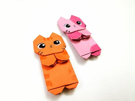 How to Make Origami Cat Bookmarks : 9 Steps (with Pictures) - Instructables Cat Bookmark Origami, Cat Bookmarks Diy, Origami Bookmark Step By Step, Origami Cat Instructions, Bookmark Picture, Origami Cute, Cat Origami, Cat Projects, Origami Sheets