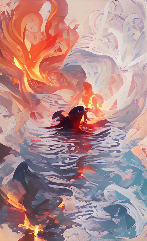 Fire Vs Water, Rain Illustration, Water And Fire, Fire Drawing, Water Illustration, Fire And Water, Water Art, Landscape Drawings, Dream Art